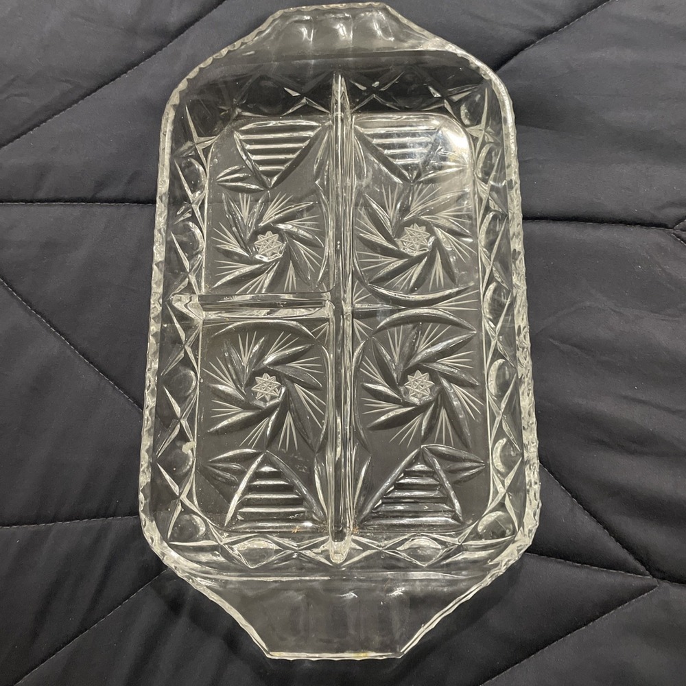 The Irena Collection Divided rectangular Relish‎ Dish Handcut 24% Lead Crystal /